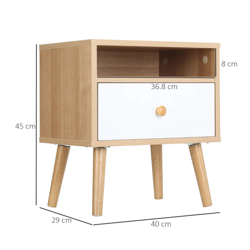 HOMCOM Wooden Bedside Table, with Drawer and Shelf, Modern Nightstand, End Table for Living Room, Bedroom, Natural