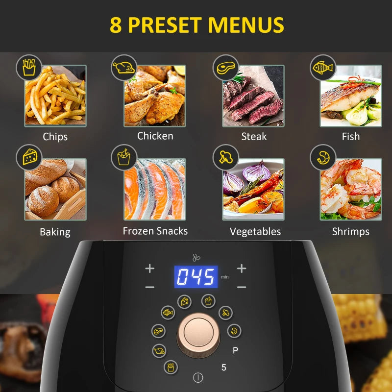 HOMCOM 1700W Air Fryer Over with 5.5L Capacity, Rapid Air Circulation, Digital Display, Adjustable Temperature, Timer for Healthy Oil Free Low Fat Cooking