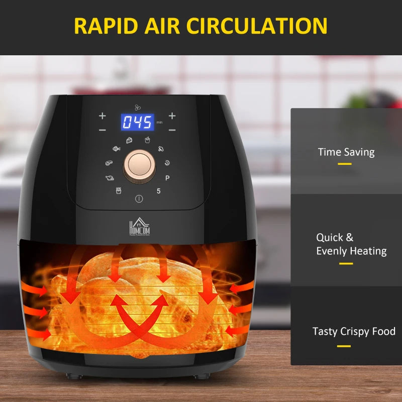 HOMCOM 1700W Air Fryer Over with 5.5L Capacity, Rapid Air Circulation, Digital Display, Adjustable Temperature, Timer for Healthy Oil Free Low Fat Cooking