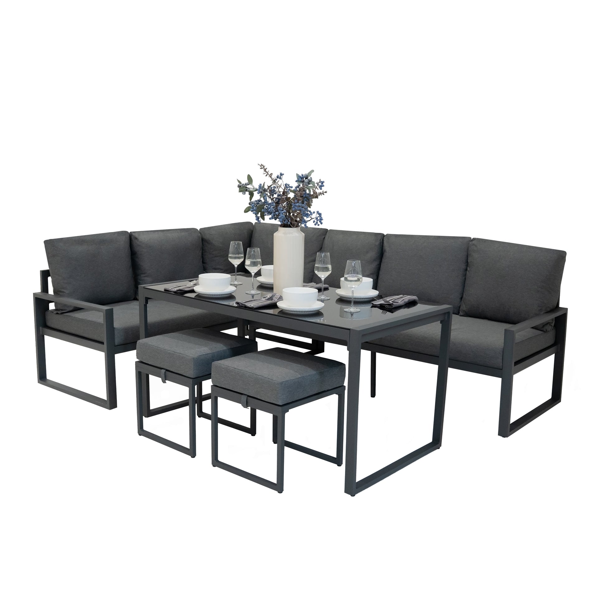 Ensemble de Salon de Jardin 5 Pièces en Aluminium – Gris Anthracite