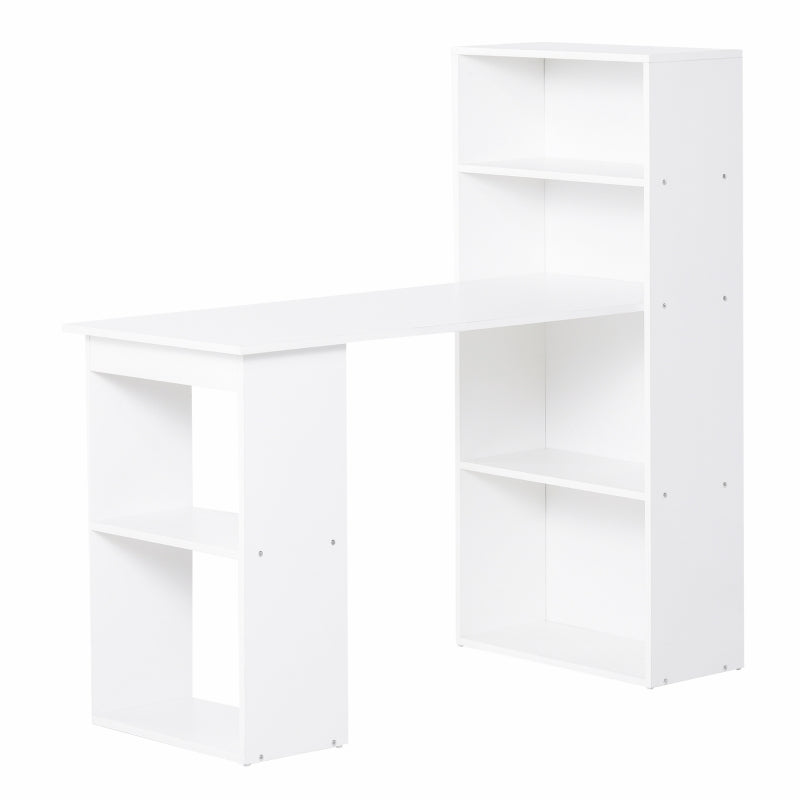 HOMCOM 120cm Modern Computer Desk Bookshelf Writing Table Workstation White 6 Shelves