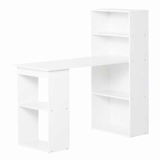 HOMCOM 120cm Modern Computer Desk Bookshelf Writing Table Workstation White 6 Shelves