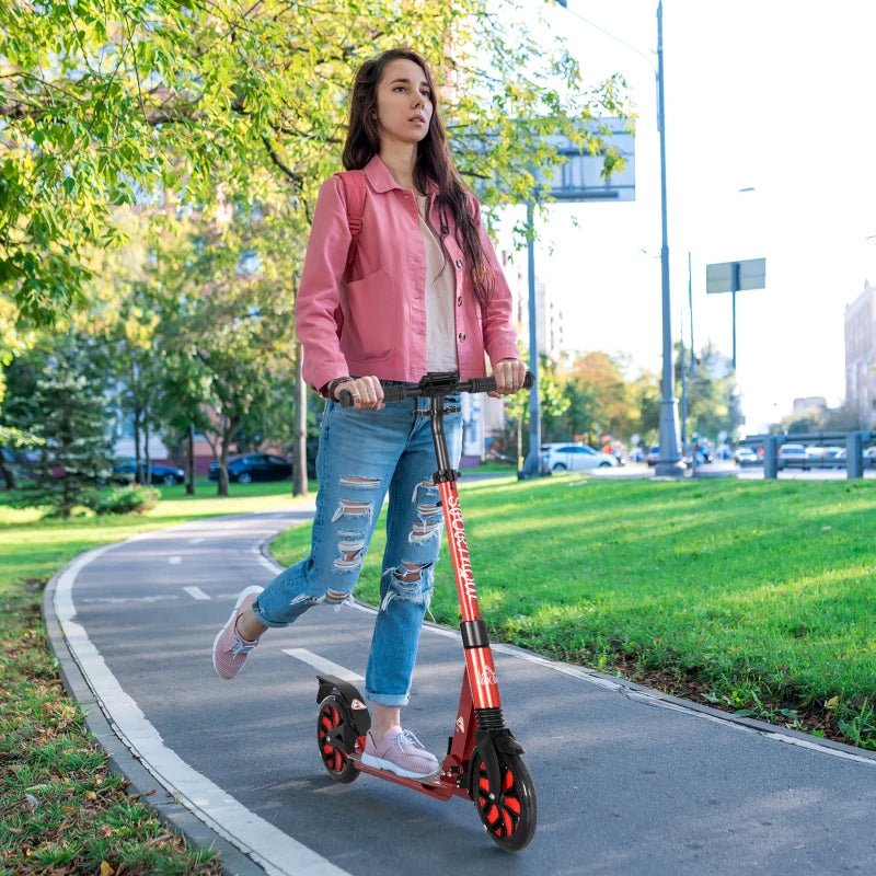 Foldable Adjustable Kick Scooter, with Dual Shock Absorber and ABEC-9 Bearing - Red