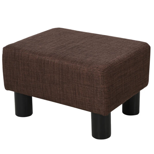 HOMCOM Linen Fabric Footstool Ottoman Cube w/ 4 Plastic Legs Dark Brown