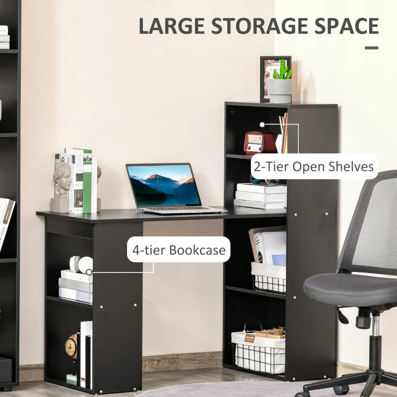 HOMCOM 120cm Modern Computer Desk Bookshelf Writing Table Workstation 6 Shelves - Black