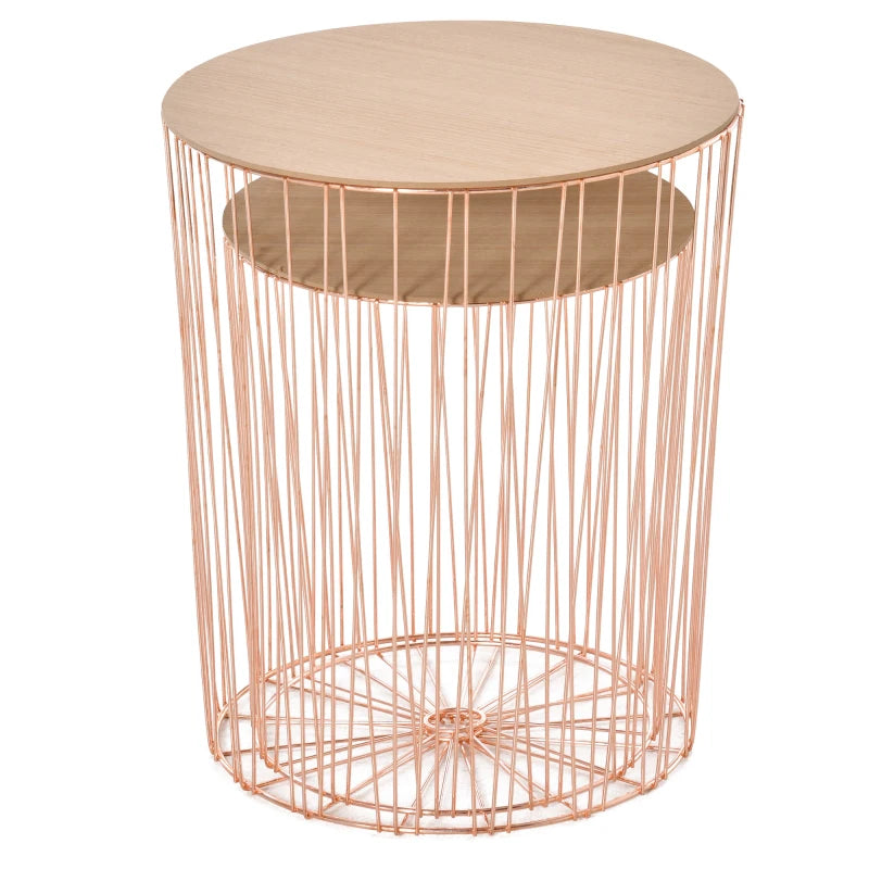 HOMCOM Metal Base MDF Top Duo-Pack Lift-Top Bedside Table Rose Gold