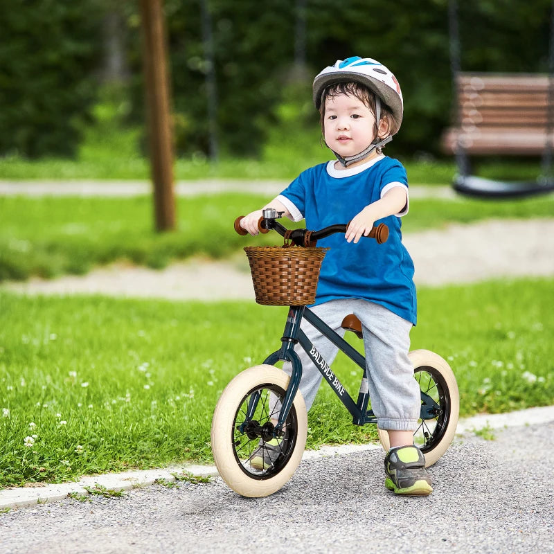 HOMCOM 12 Inch Kids Balance Bike Toddler No Pedal Training Bicycle with Rubber Tires Adjustable Handlebar Basket Bell for 3-6 Year Old Boys Girls, Brown