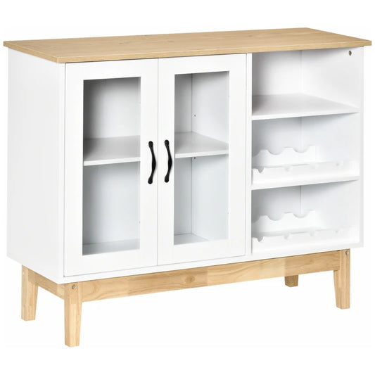 HOMCOM 8 Bottles Wine Cabinet with Tabletop, Storage Cabinet Sideboard with Wine Holder, 2 Glass Door Display Cupboard, Soft Close, Adjustable Shelf, White