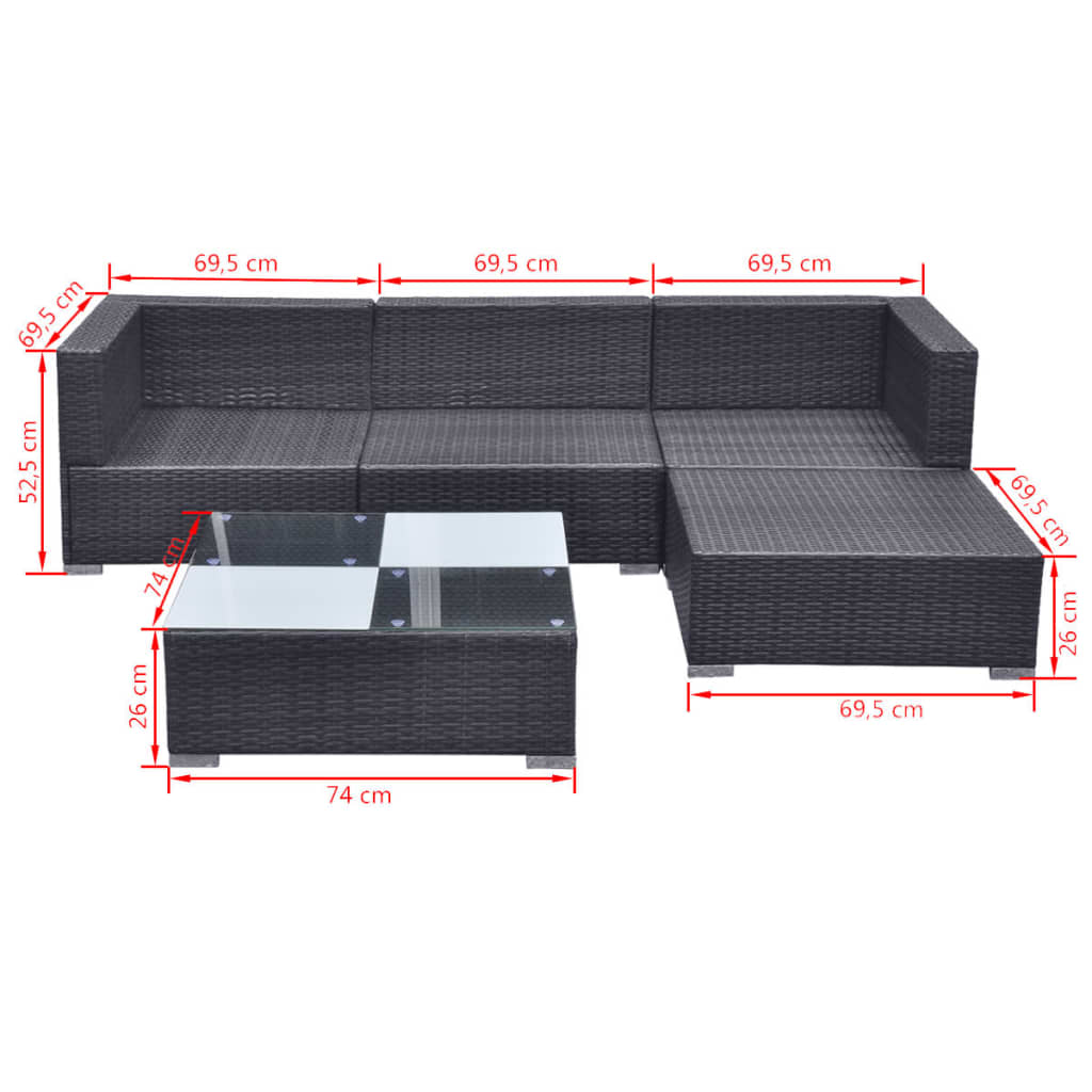 5 Piece Garden Lounge Set With Cushions Poly Rattan
