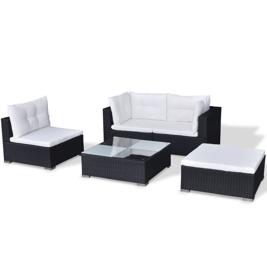 5 Piece Garden Lounge Set With Cushions Poly Rattan