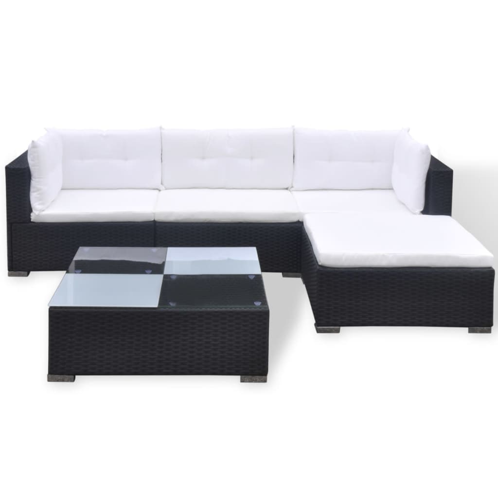 5 Piece Garden Lounge Set With Cushions Poly Rattan
