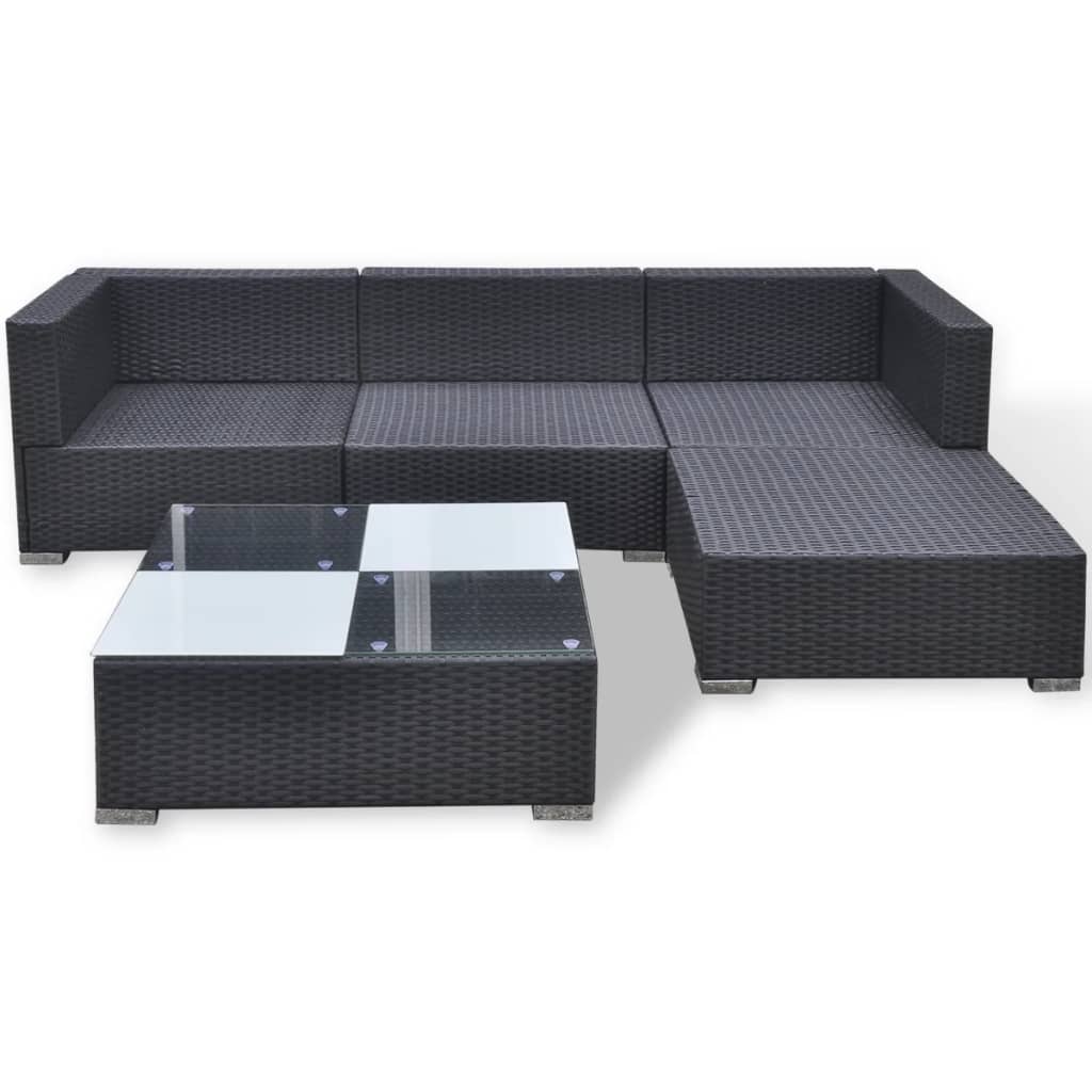 5 Piece Garden Lounge Set With Cushions Poly Rattan