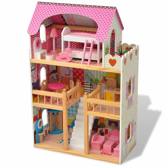3-Storey Dollhouse Wood 60X30X90 Cm