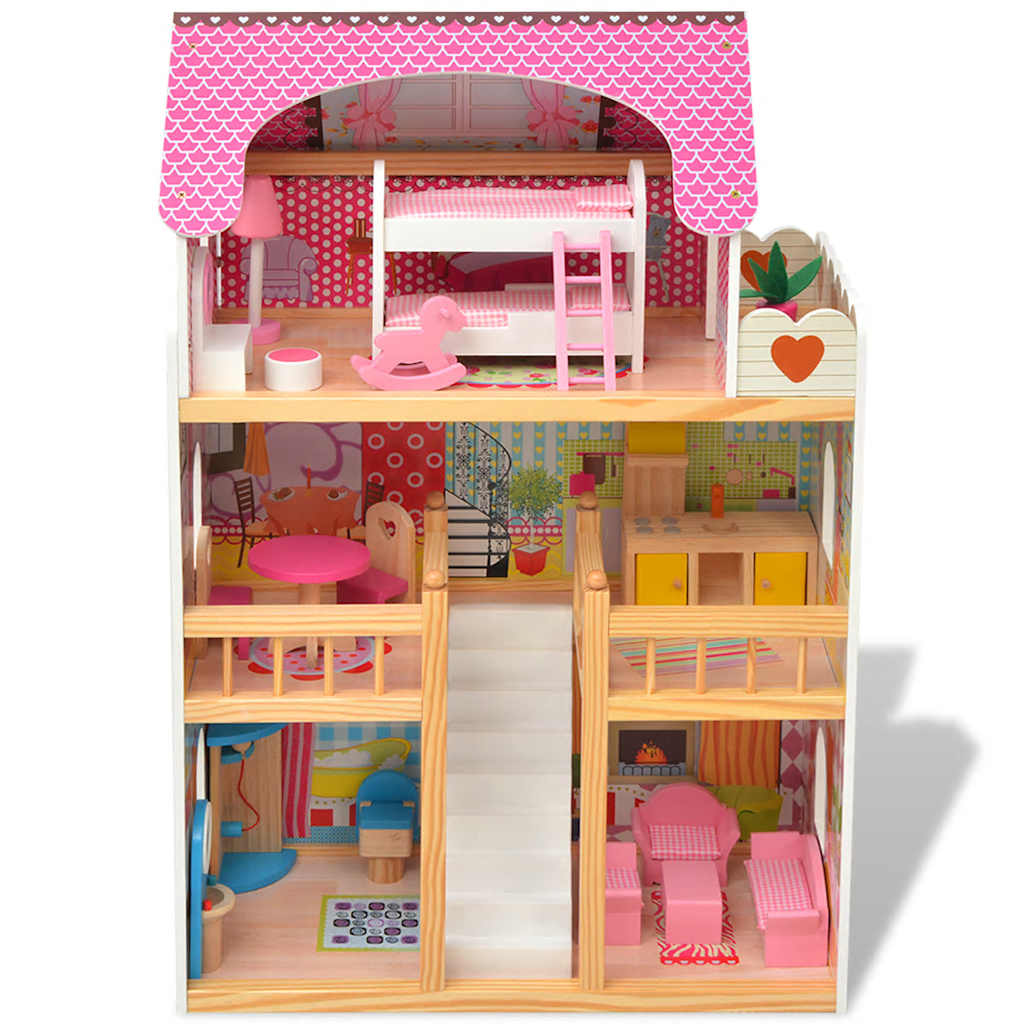 3-Storey Dollhouse Wood 60X30X90 Cm