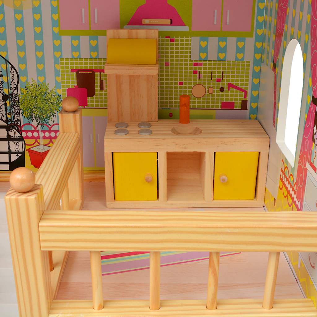 3-Storey Dollhouse Wood 60X30X90 Cm
