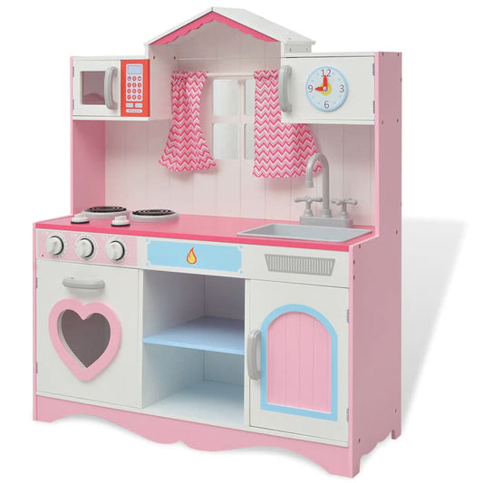 Toy Kitchen Wood 82X30X100 Cm Pink And White