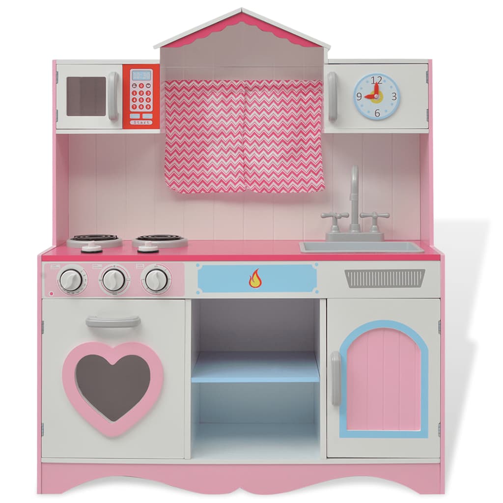 Toy Kitchen Wood 82X30X100 Cm Pink And White
