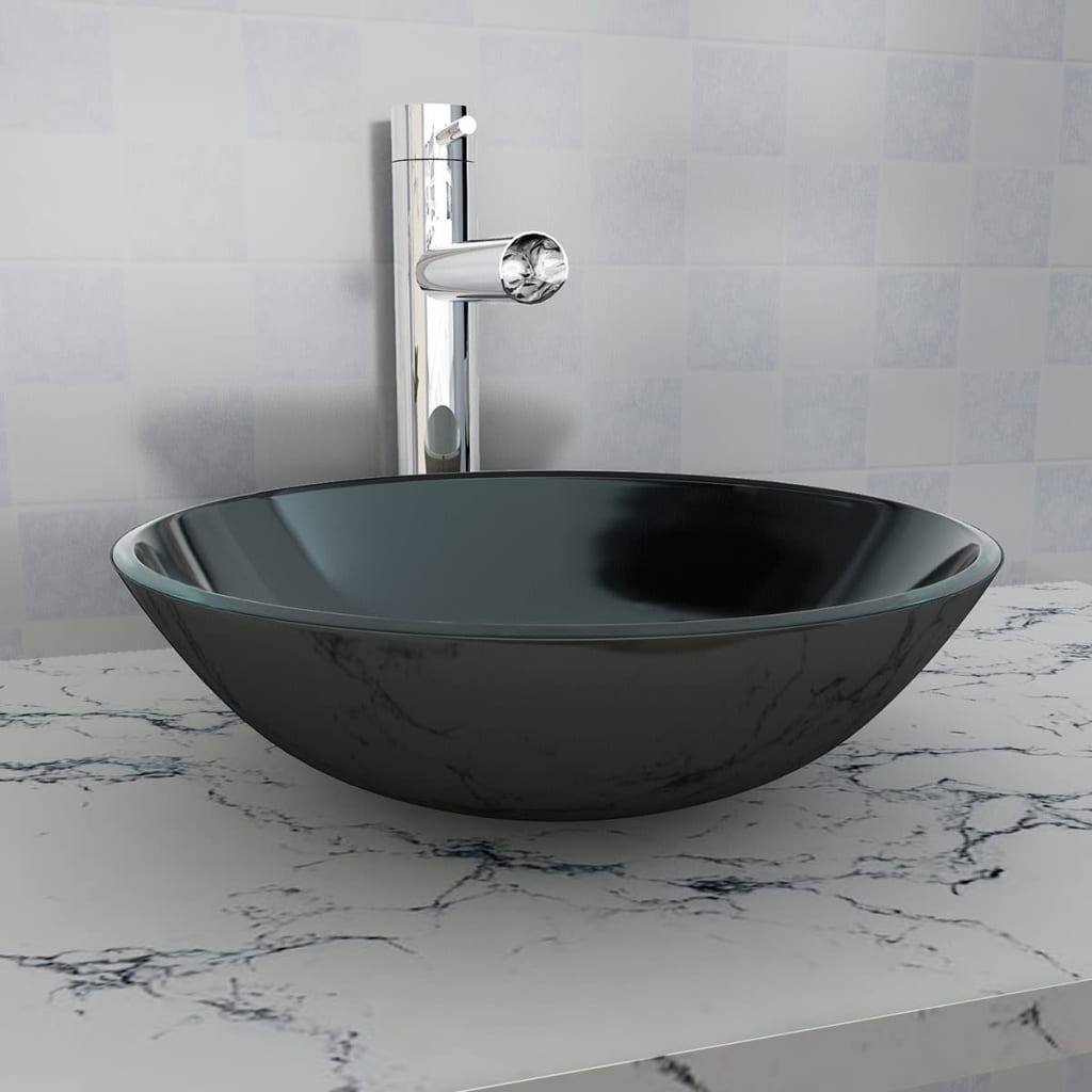 Bathroom Sink With Tap And Push Drain Clear Tempered Glass