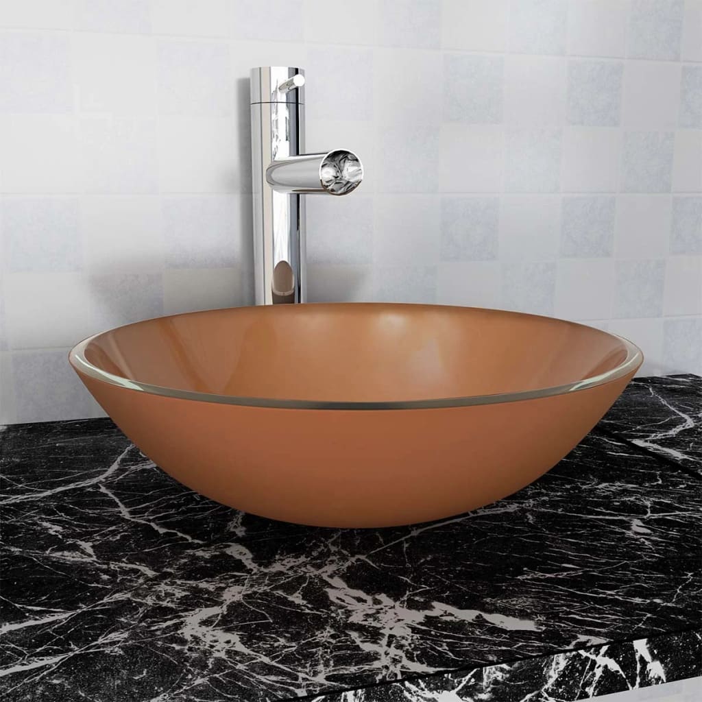 Bathroom Sink With Tap And Push Drain Clear Tempered Glass