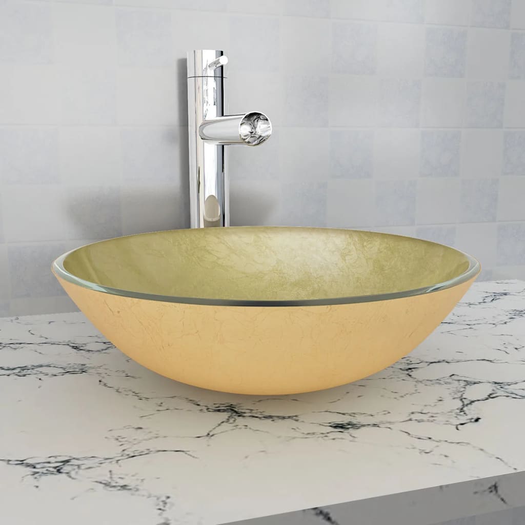 Bathroom Sink With Tap And Push Drain Clear Tempered Glass