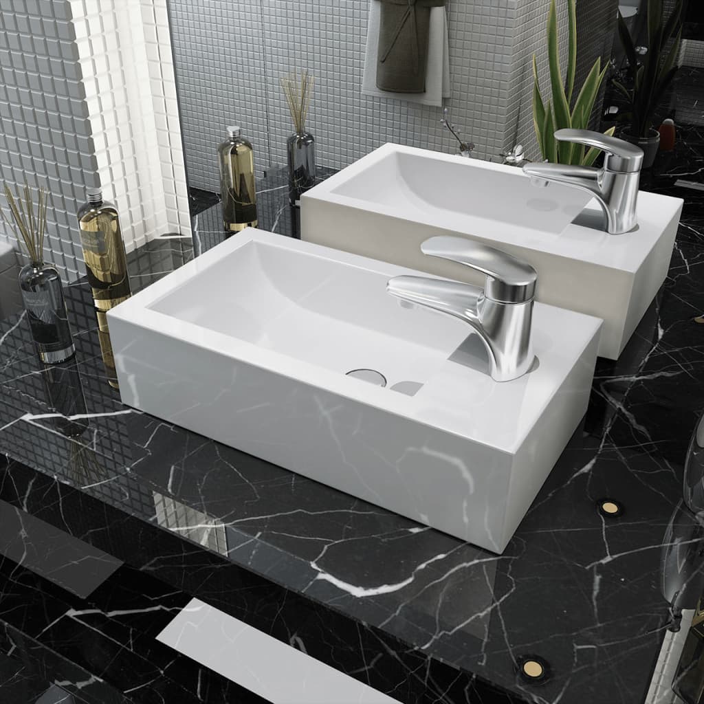 Basin With Faucet Hole Rectangular Ceramic 46X25.5X12 Cm