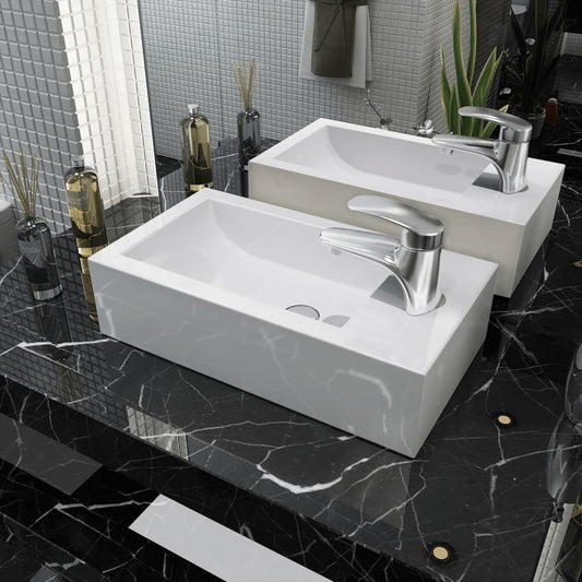 Basin With Faucet Hole Rectangular Ceramic 46X25.5X12 Cm