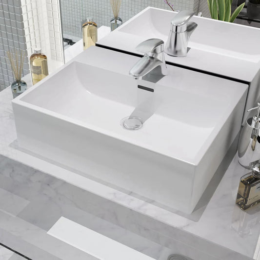 Basin With Faucet Hole Ceramic