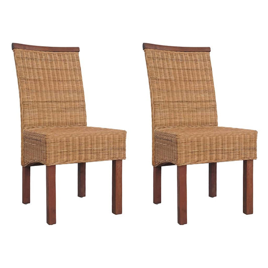 Dining Chairs 2 Pcs Brown Natural Rattan