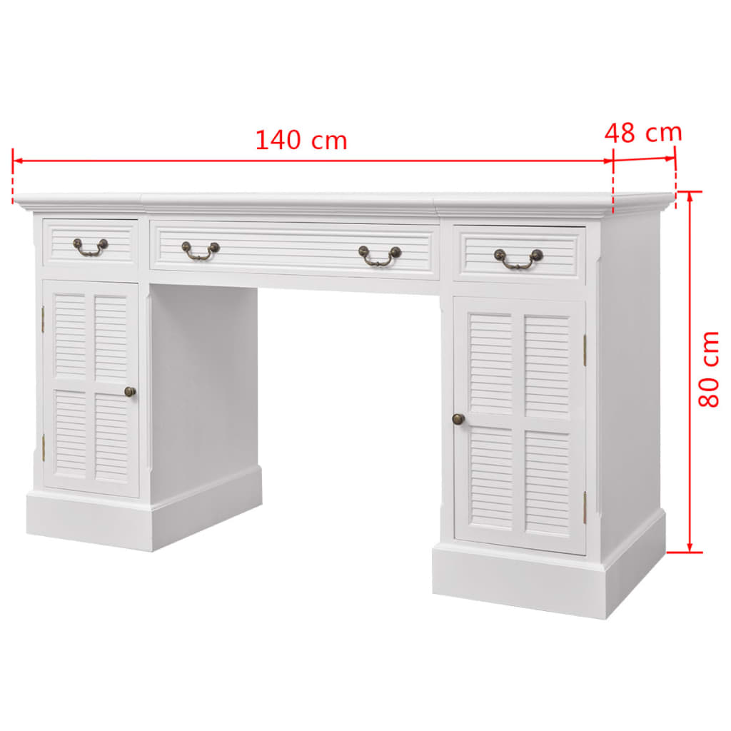 Double Pedestal Desk White 140X48X80 Cm