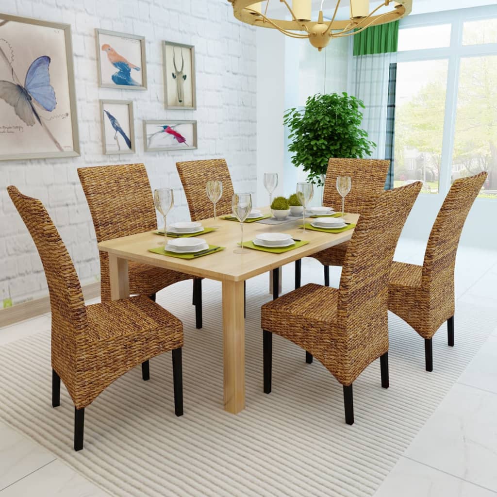 Dining Chairs 6 Pcs Abaca And Solid Mango Wood