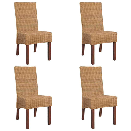 Dining Chairs 4 Pcs Brown Natural Rattan
