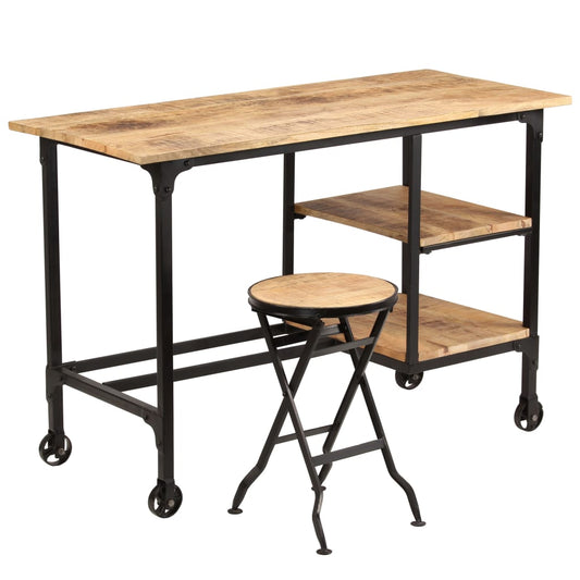 Desk With Folding Stool Solid Mango Wood 115X50X76 Cm