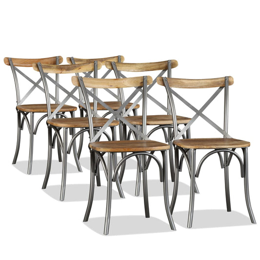 Dining Chairs 6 Pcs Solid Mango Wood And Steel Cross Back