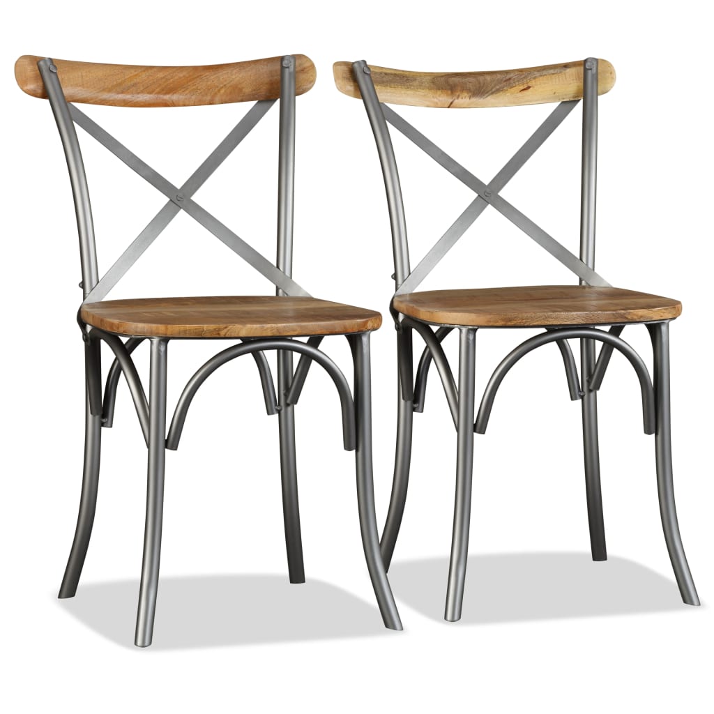 Dining Chairs 6 Pcs Solid Mango Wood And Steel Cross Back