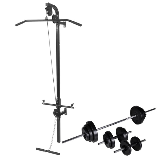 Wall-Mounted Power Tower With Barbell And Dumbbell Set 30.5 Kg