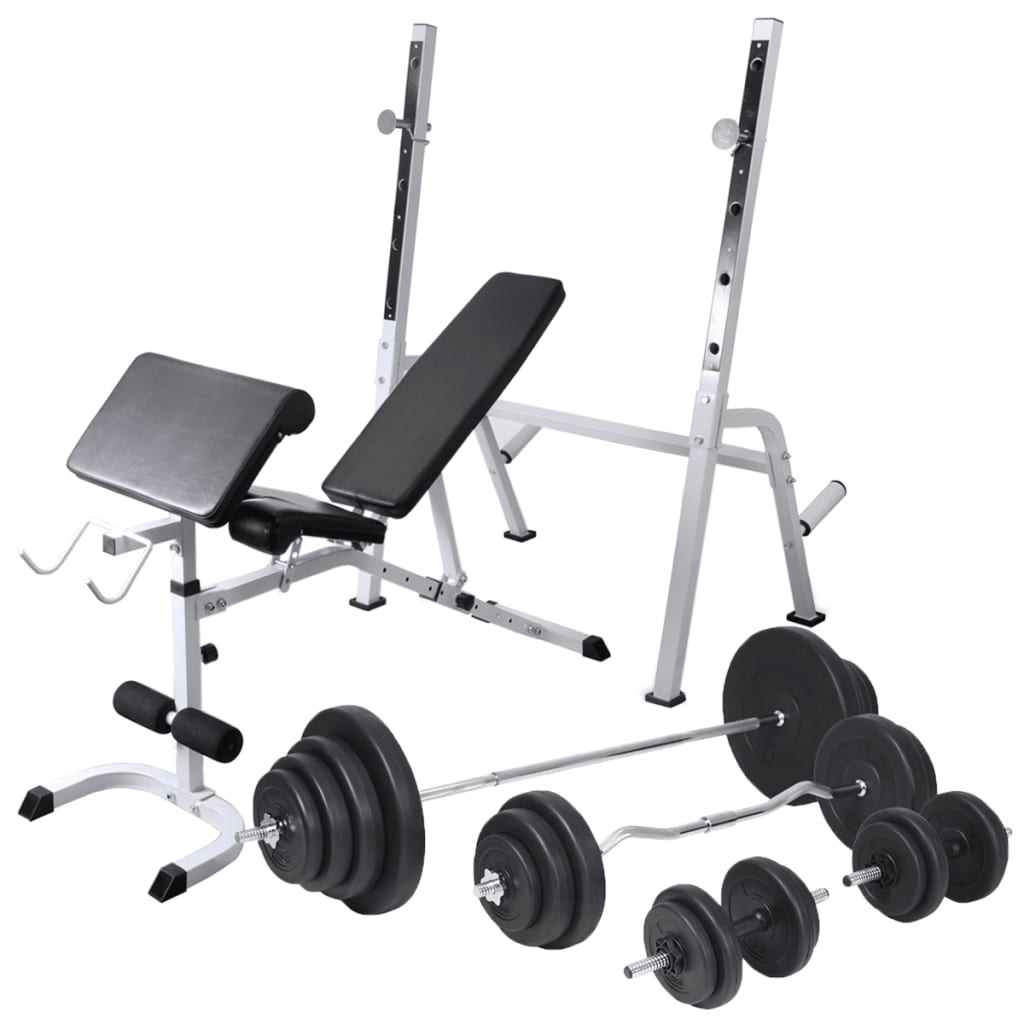 Workout Bench With Weight Rack, Barbell And Dumbbell Set 60.5Kg