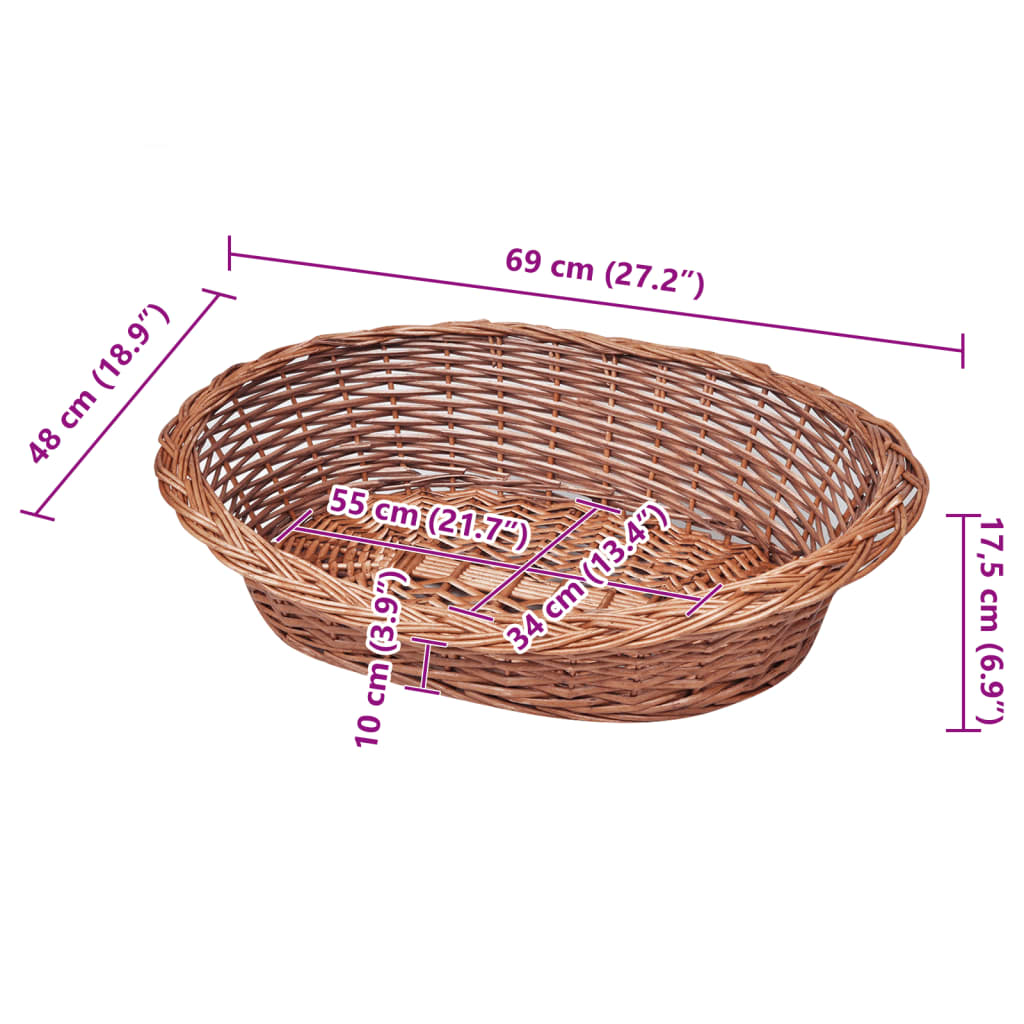 Willow Dog Basket/Pet Bed Natural 70 Cm