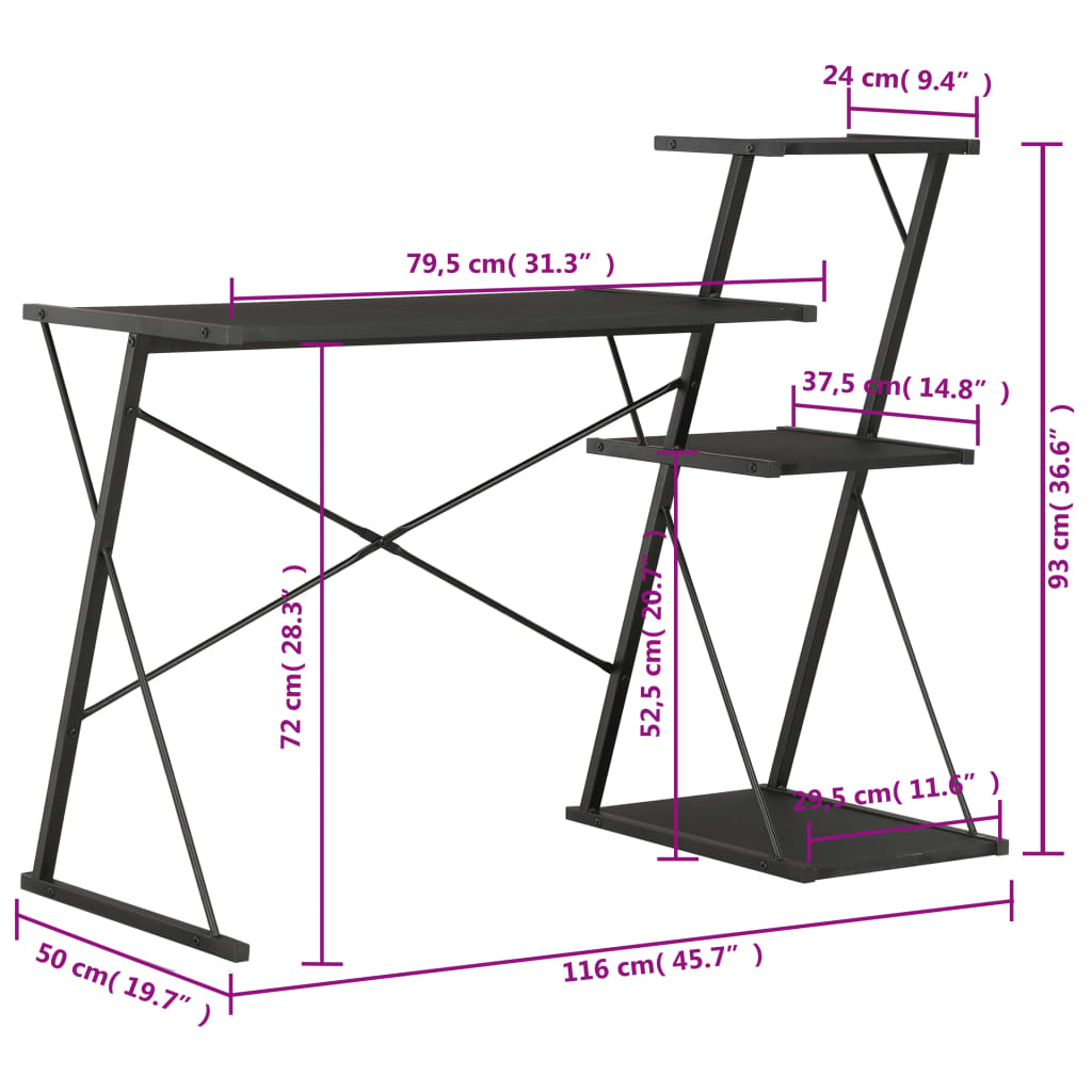 Desk With Shelf 116X50X93 Cm