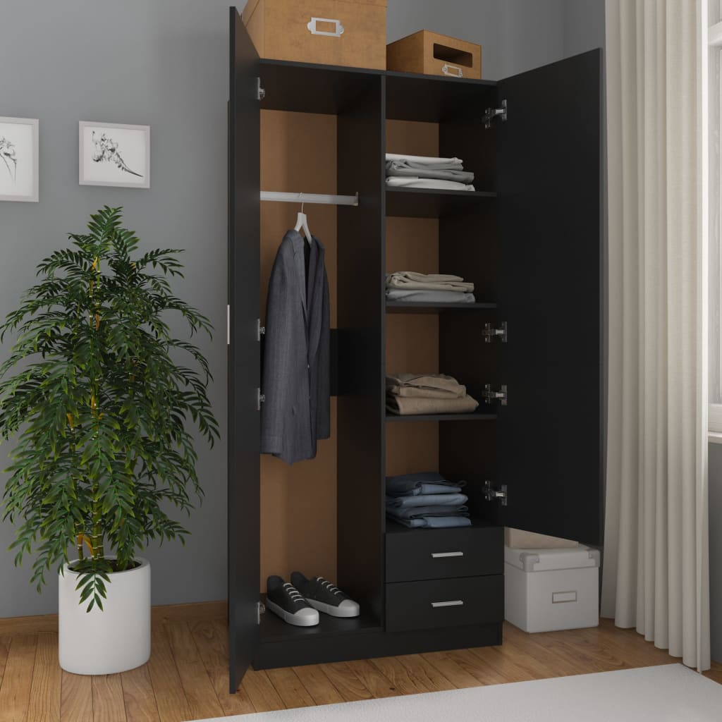 Wardrobe Black 80X52X180 Cm Engineered Wood