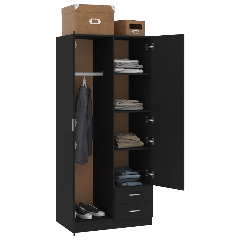 Wardrobe Black 80X52X180 Cm Engineered Wood