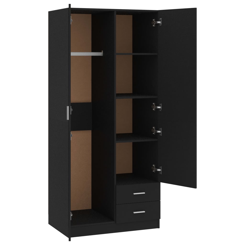 Wardrobe Black 80X52X180 Cm Engineered Wood