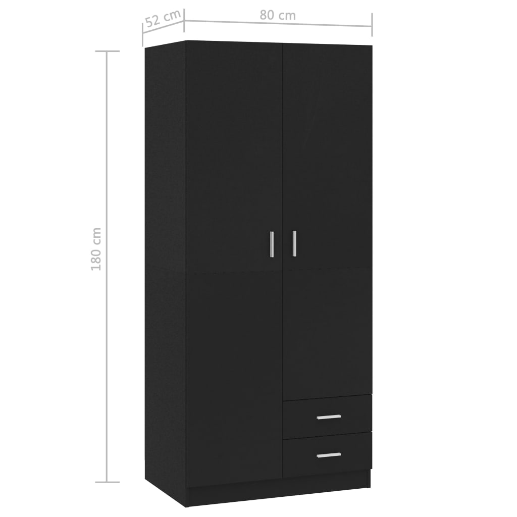Wardrobe Black 80X52X180 Cm Engineered Wood