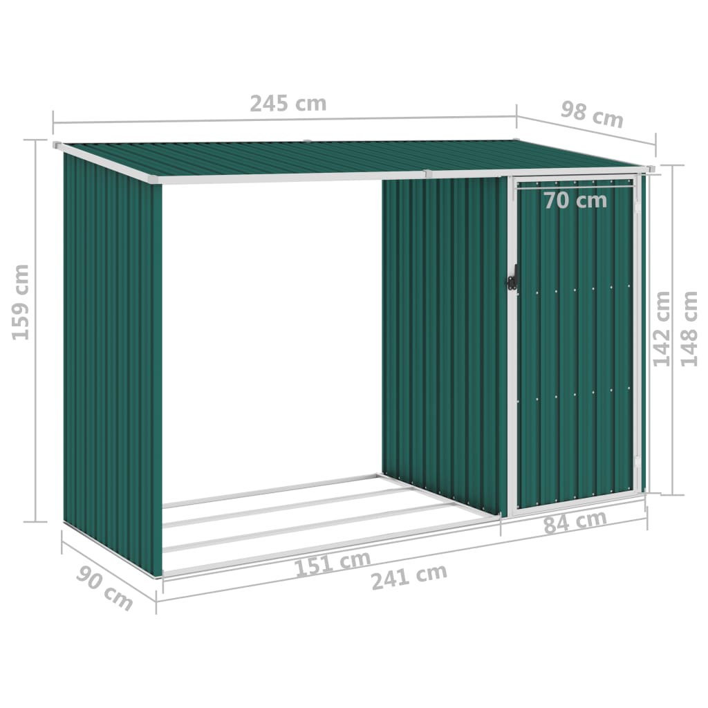 Garden Firewood Shed 245X98X159 Cm Galvanised Steel