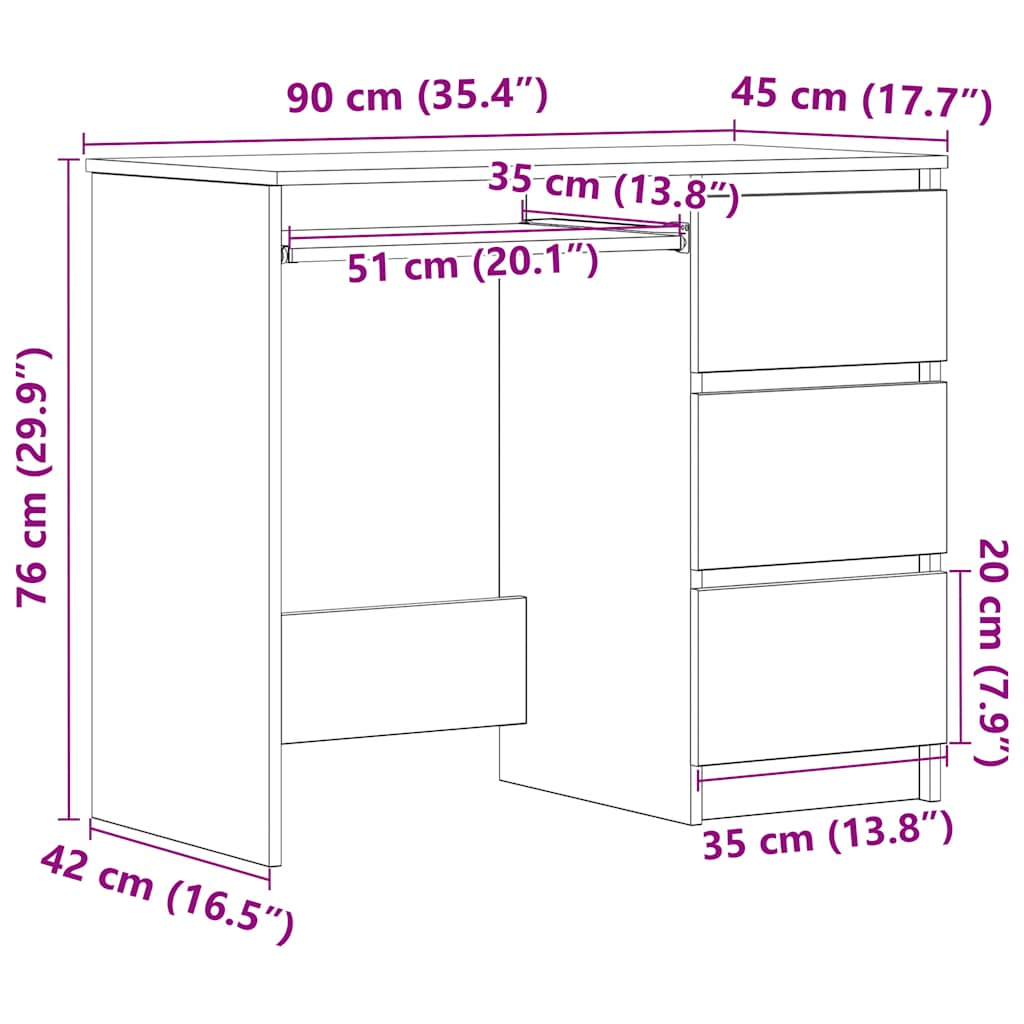 Desk 90X45X76 Cm Engineered Wood