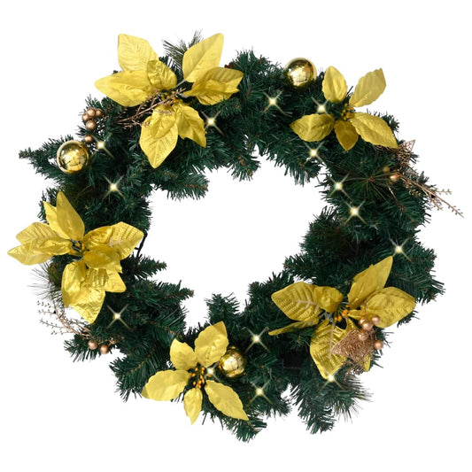 Christmas Wreath With Led Lights Green 60 Cm Pvc