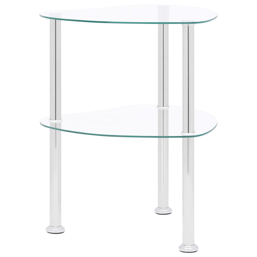 2-Tier Side Table Transparent & Black Marble 38 Cm Tempered Glass