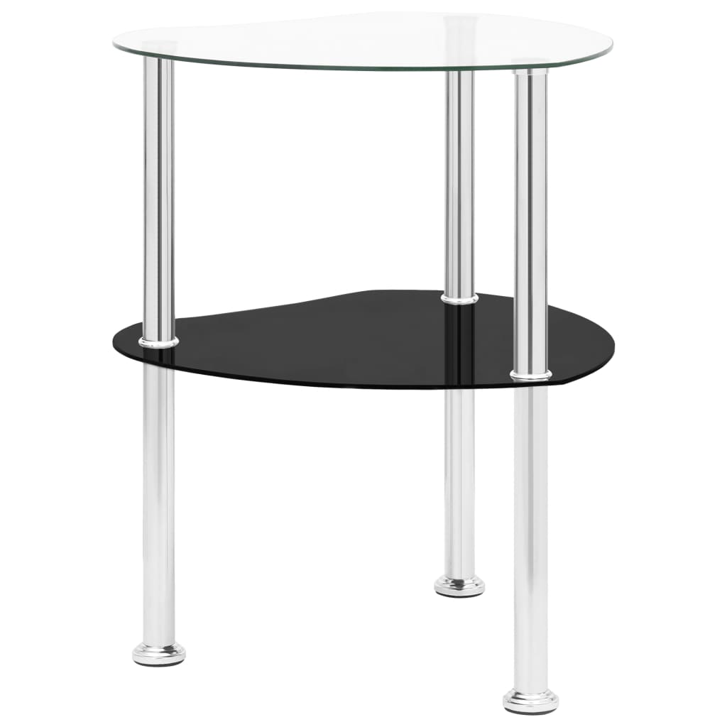 2-Tier Side Table Transparent & Black Marble 38 Cm Tempered Glass