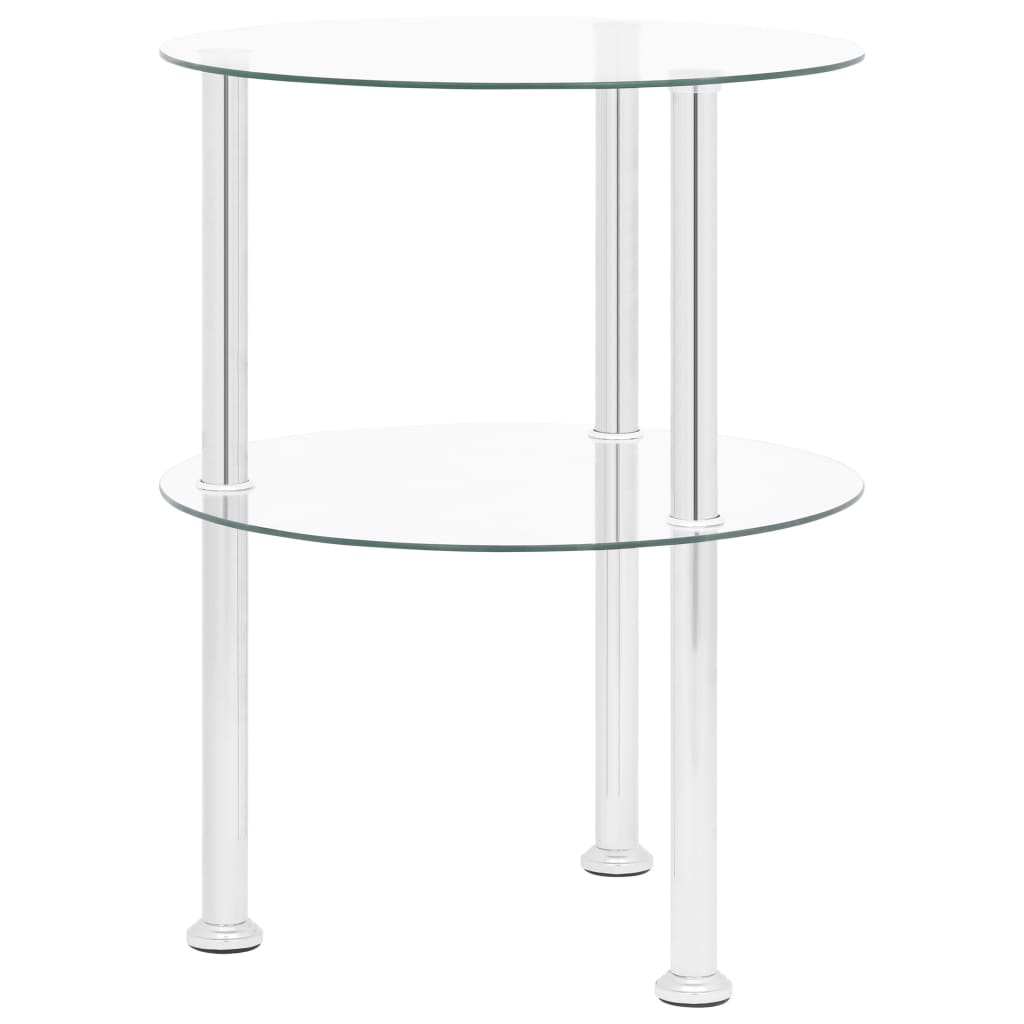 2-Tier Side Table Transparent & Black Marble 38 Cm Tempered Glass