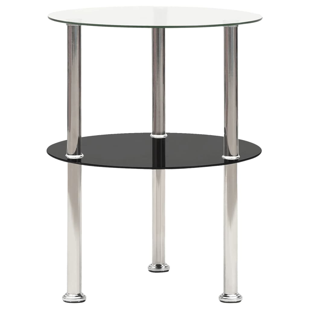 2-Tier Side Table Transparent & Black Marble 38 Cm Tempered Glass