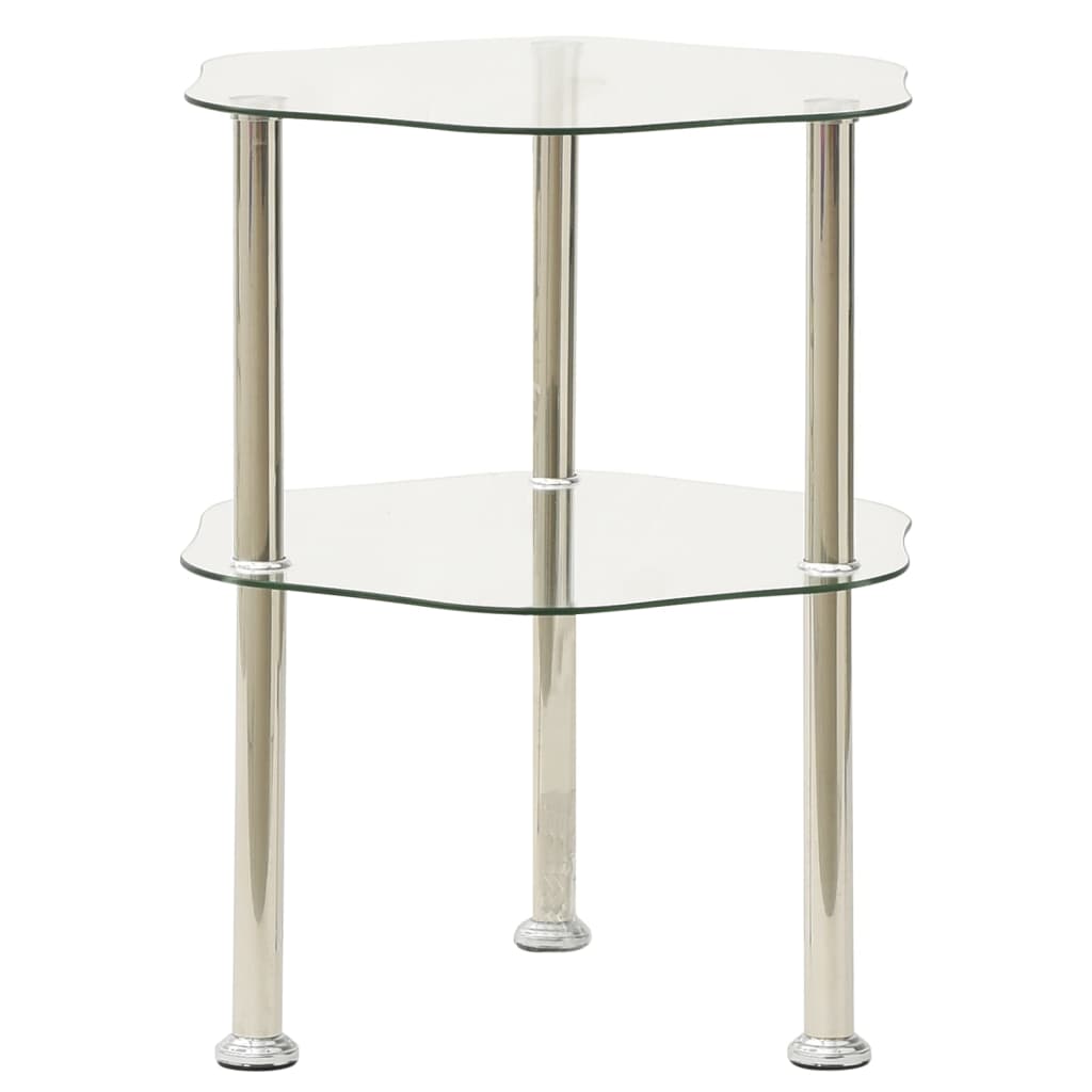2-Tier Side Table Transparent & Black Marble 38 Cm Tempered Glass